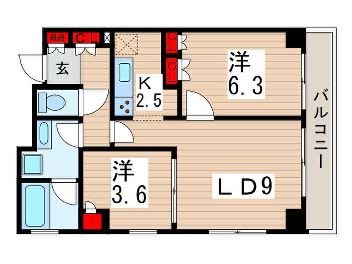 レジディア中落合C(2LDK/7階)の間取り写真