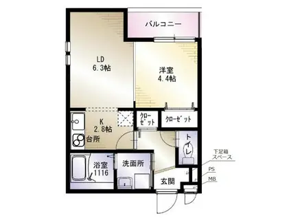 ベルドミール 久宝園 八番館(1LDK/1階)の間取り写真