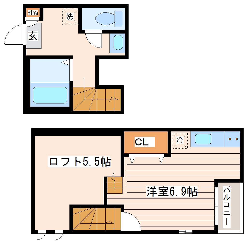 RIZEST陸前原ノ町(ワンルーム/2階)の間取り写真
