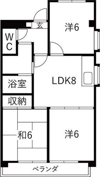 シャトーレ滝ノ水(3LDK/1階)の間取り写真