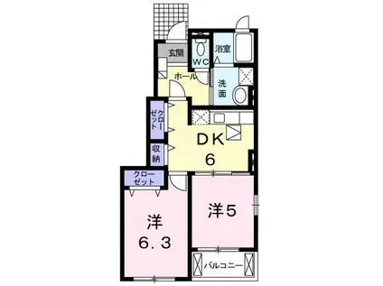 モデレイト II(2DK/1階)の間取り写真