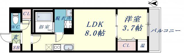 アート小若江(1LDK/1階)の間取り写真