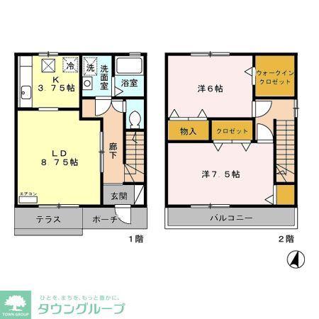 エクレール A棟B棟(2LDK/2階)の間取り写真