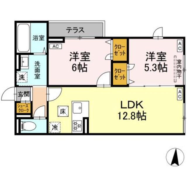 セレスティア柴又V(2LDK/1階)の間取り写真