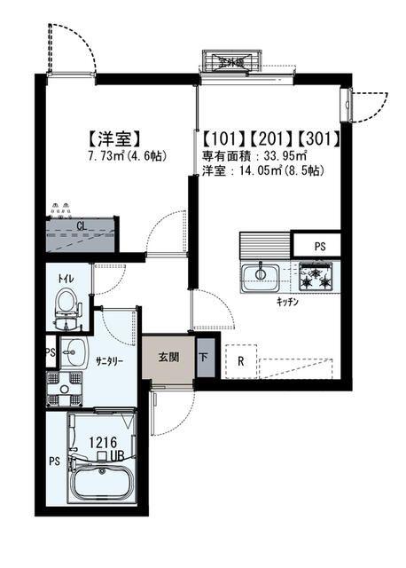 IXO南台(1LDK/2階)の間取り写真