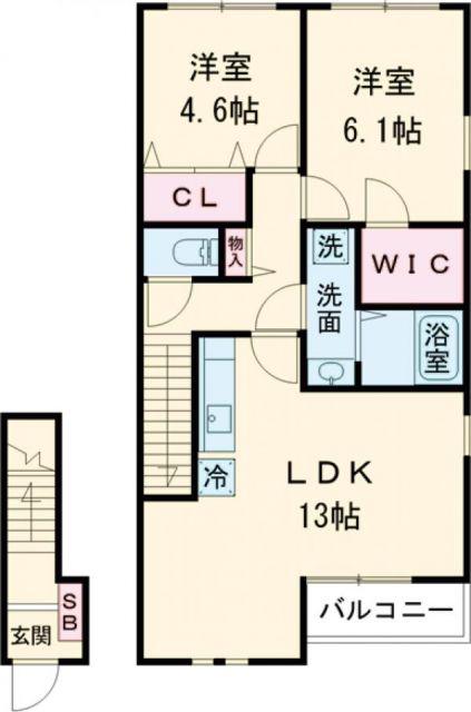 ポムダムール(2LDK/2階)の間取り写真