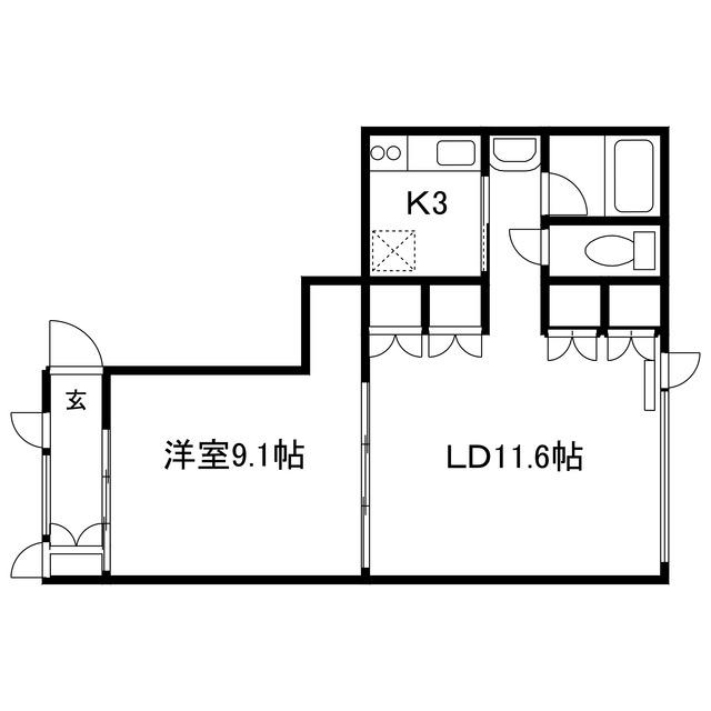 地下鉄東豊線 元町駅(札幌) 徒歩1分 4階建 築25年(1LDK/3階)の間取り写真