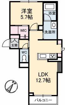 LUANA(1LDK/2階)の間取り写真