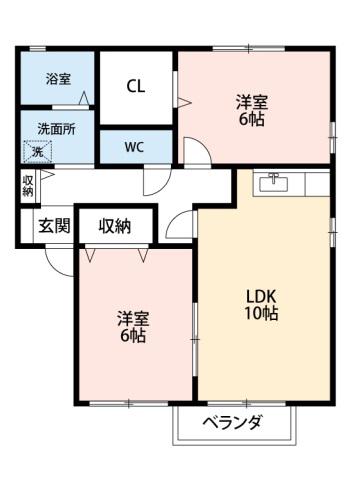 ネオフォレストF(2LDK/2階)の間取り写真