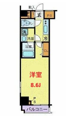 スカイコートパレス芝浦(1K/8階)の間取り写真