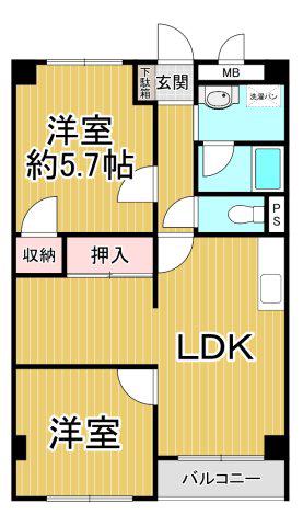 リアライズ新甲陽Ⅱ(2LDK/1階)の間取り写真