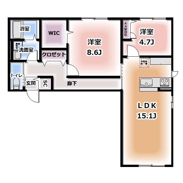 KOMOREBI GARDEN中田本町B(2LDK/1階)の間取り写真