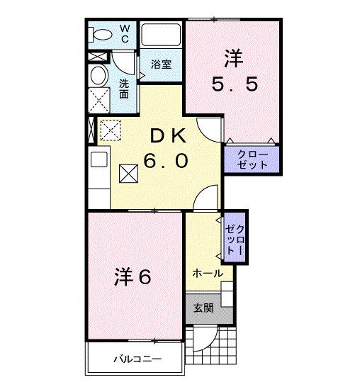 エーデルガーデン(2DK/1階)の間取り写真