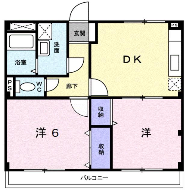 レジダンス・アンソレイエ(2DK/3階)の間取り写真