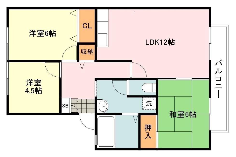 ボヌールB棟(3LDK/2階)の間取り写真