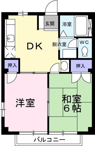 グレースヒルズB(2DK/1階)の間取り写真