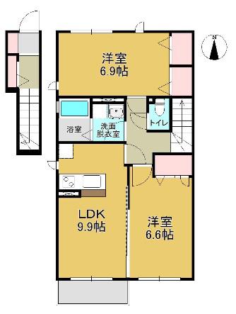 SUPREME(2LDK/2階)の間取り写真
