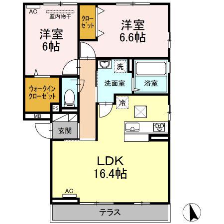 コンフォルタ B棟(2LDK/1階)の間取り写真