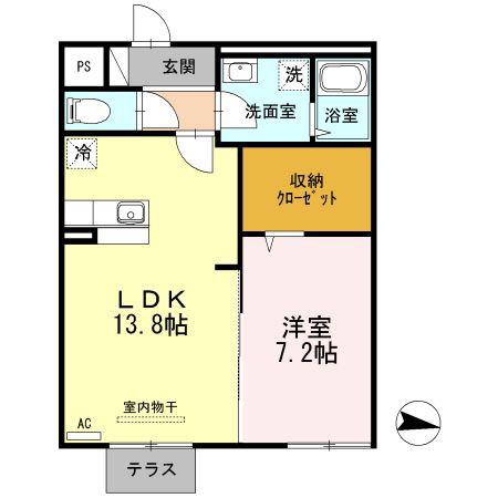 セジュール栗林南(1LDK/1階)の間取り写真