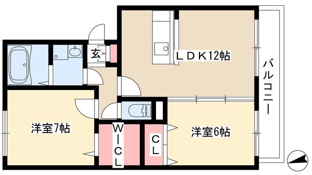 メゾンカレリア(2LDK/1階)の間取り写真