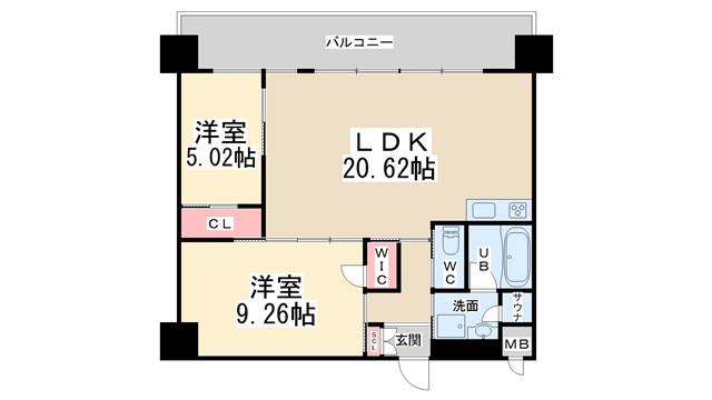 プレジオ宝塚ASIAN(2LDK/3階)の間取り写真