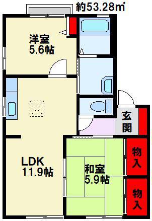 リベール伊左座 A棟(2LDK/1階)の間取り写真