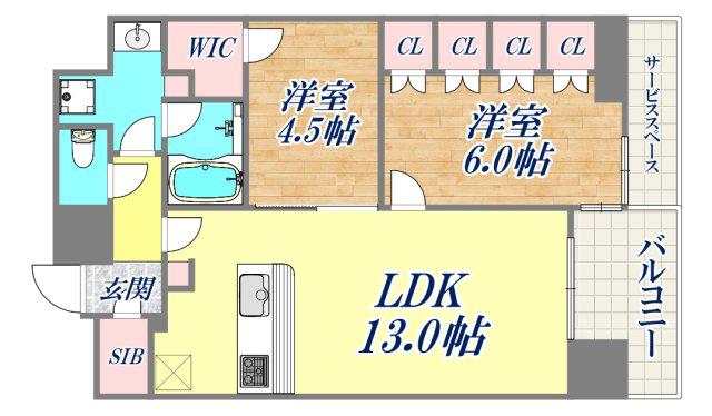 ザ・パークハウス神戸三宮(2LDK/9階)の間取り写真