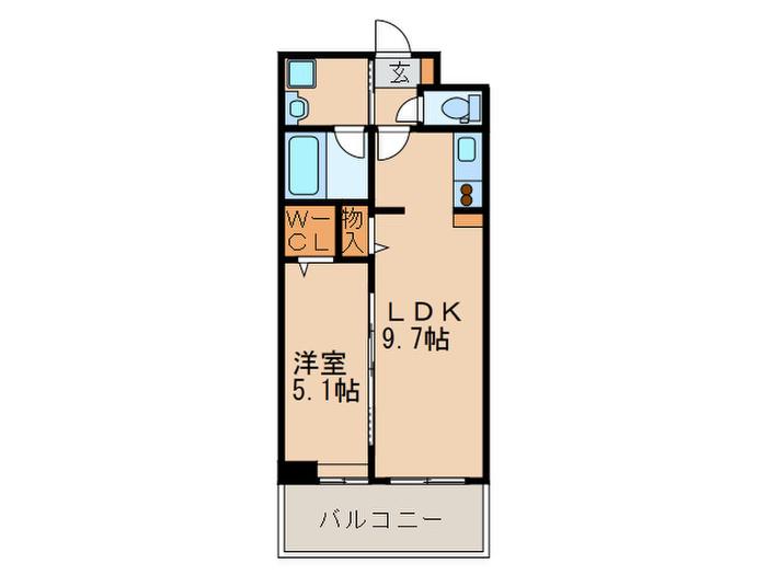 アジリア大濠ウエスト(1LDK/2階)の間取り写真