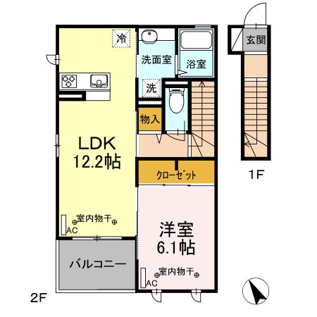 京王井の頭線 井の頭公園駅 徒歩15分 2階建 築7年(1LDK/2階)の間取り写真