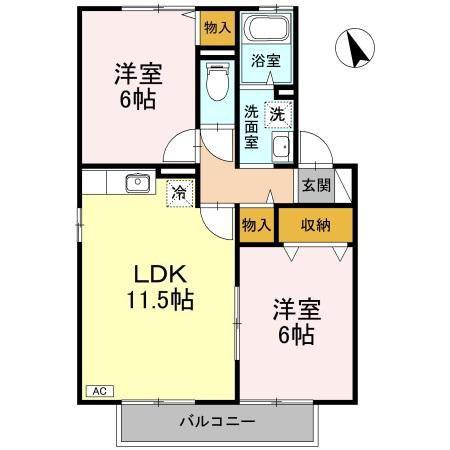 コンフォート・N(2LDK/2階)の間取り写真