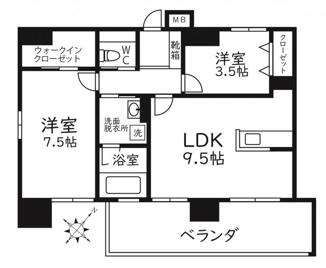 モダンパラッツォ天神南リーフ(2LDK/15階)の間取り写真
