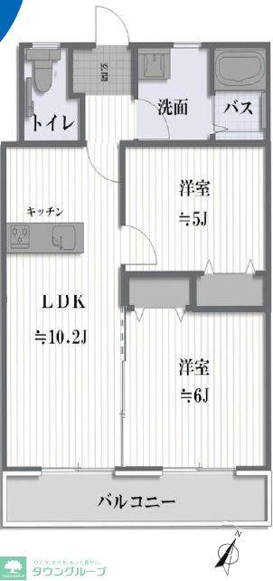 シャトウ鶴ヶ丘(2LDK/3階)の間取り写真