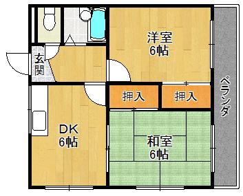 福山ハイツ(2DK/2階)の間取り写真