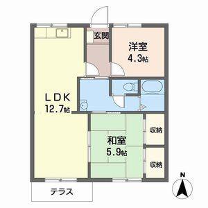 ガーデンハイツ緑ヶ丘D(2LDK/2階)の間取り写真