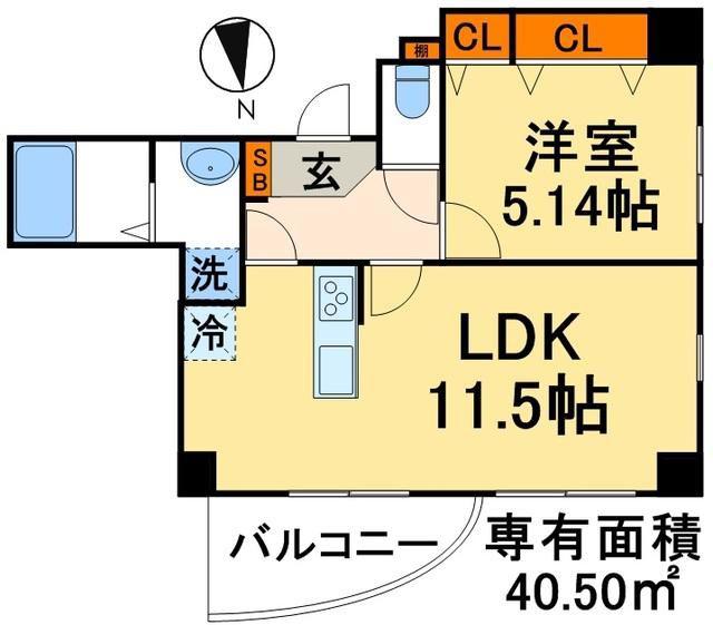 プリムK(1LDK/5階)の間取り写真