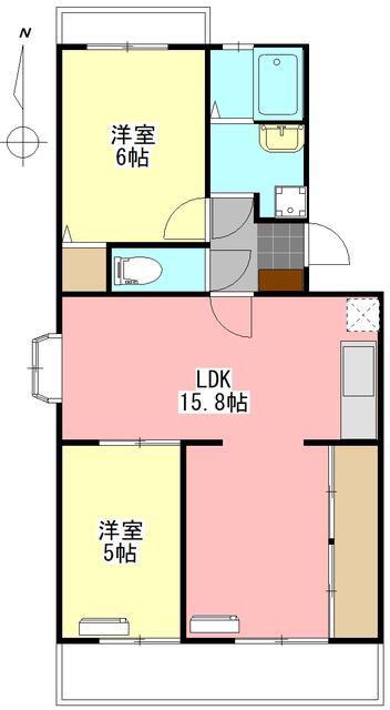 グリーンアベニュー(2LDK/4階)の間取り写真
