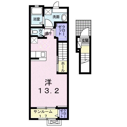 リトルガーデン(ワンルーム/2階)の間取り写真