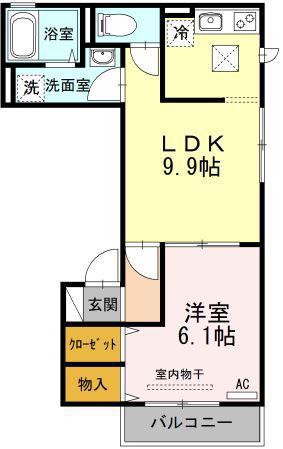 ウィングス(1LDK/1階)の間取り写真