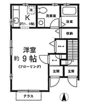エスポワール弦巻(1K/1階)の間取り写真