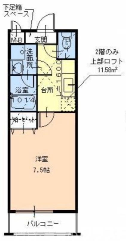 フジパレス黒土(1K/2階)の間取り写真