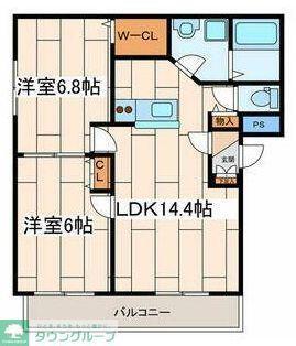 ジュネス・HL(2LDK/2階)の間取り写真