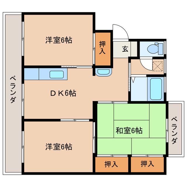 ハイツナガトモII(3DK/4階)の間取り写真