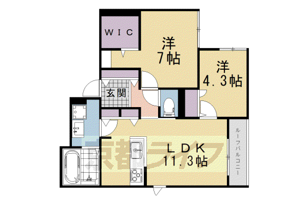 ベルリードMILLESIME 寺町(2LDK/2階)の間取り写真