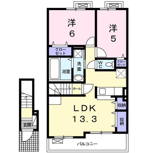 ペア オーチャードB(2LDK/2階)の間取り写真