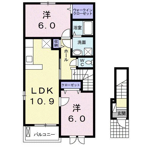サン・ボヌール ヤナイ B(2LDK/2階)の間取り写真