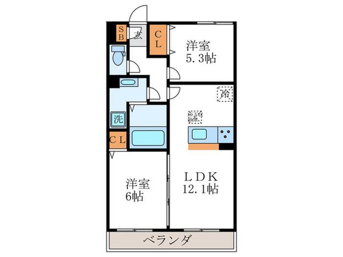 ビューハイツC(2LDK/2階)の間取り写真