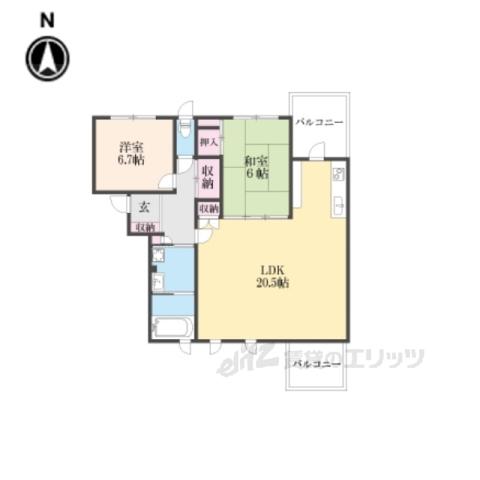 Kレジデンス堅田町(2LDK/2階)の間取り写真