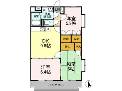 サンライズ駅部田(3DK/2階)の間取り写真