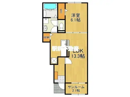 アミティエ鵜池 3号館(1LDK/1階)の間取り写真