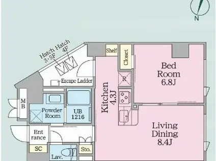 ウテナ西麻布(1LDK/4階)の間取り写真